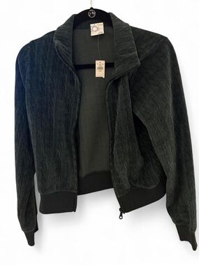 aerie Dark Olive Ribbed Zip Bomber Jacket